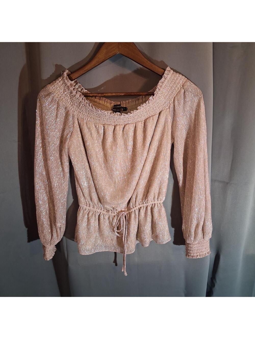 White House Black Market XXS Metallic Beige Long Sleeve Blouse